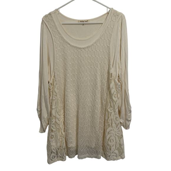 indigo soul Tops - Indigo Soul Women’s Size XL Ivory Lace Tunic Long Sleeve Bohemian Blouse Top